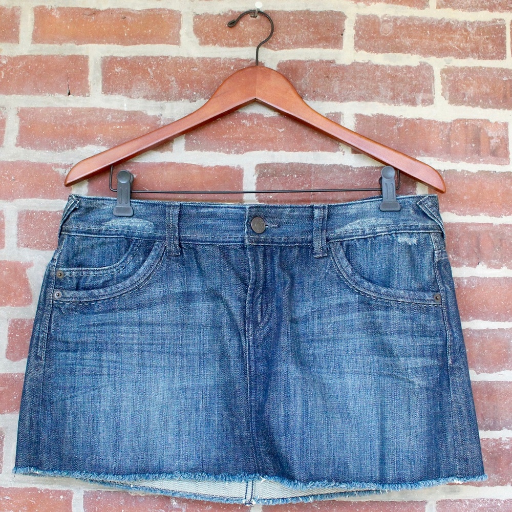 Express Distressed Denim Mini Skirt | Size 10